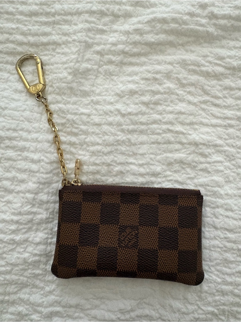 Designer inspired brown Checkered Key Pouch with Gold Chain